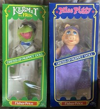 1981 Fisher Price Kermit Miss Piggy Dress Up Muppets Dolls-BOTH MIB