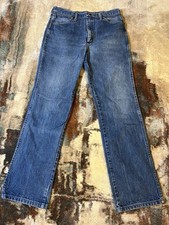 Vintage Wrangler 34 x 33 Stone Wash Boot Cut Jeans Blue Made In USA Workwear