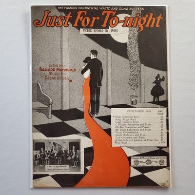 Just For To-Night 1923 Beautiful Antique Sheet Music Piano Vocal Edward B. Marks