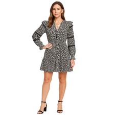 The Drop Large White Black Floral Print Mini Dress 100% Viscose Peplum Hem Boho