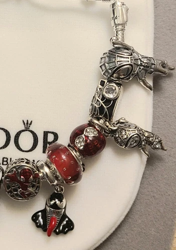 Pandora Adjustable Charm Bracelet With Charms Marvel Spiderman Theme NWOT - Picture 2 of 3