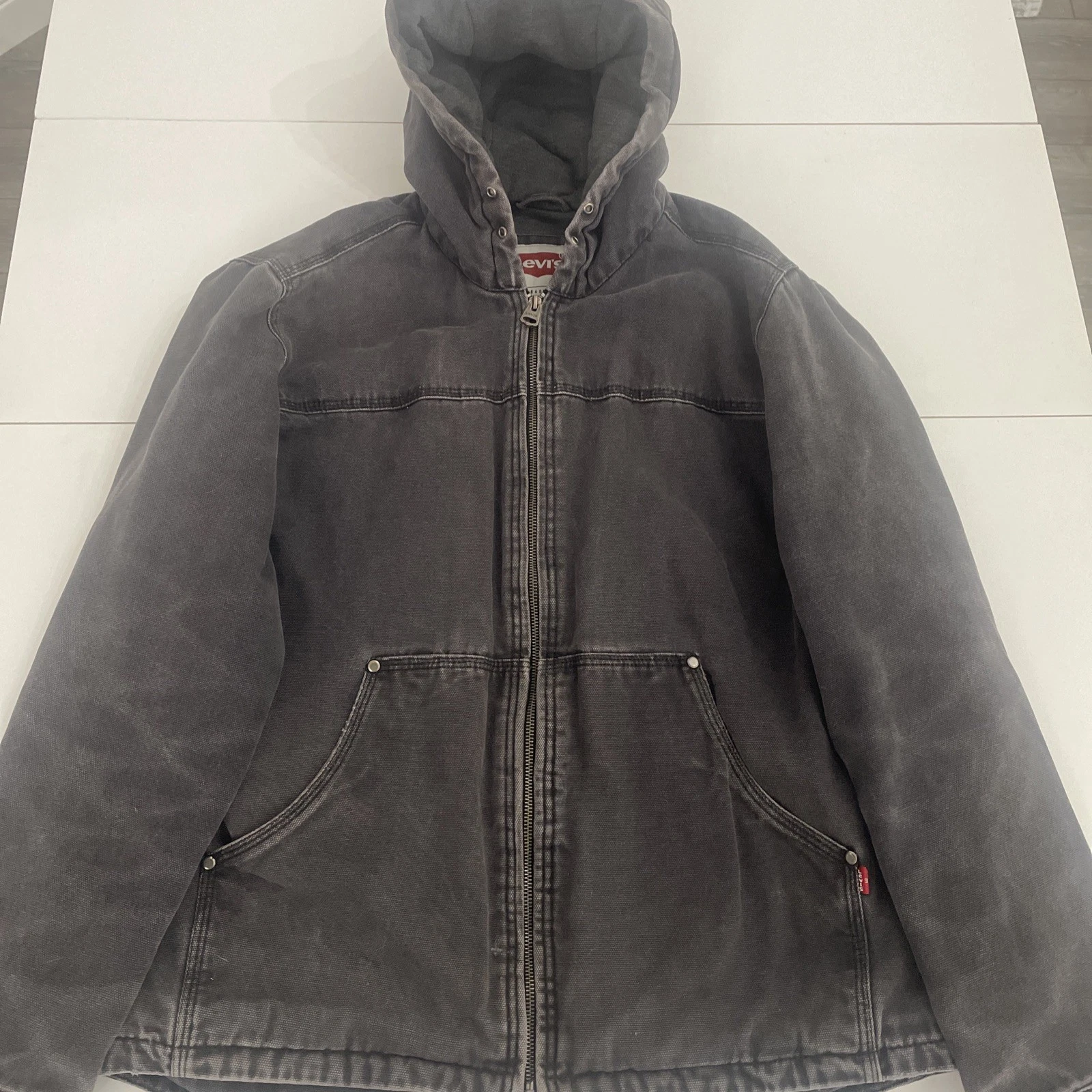 Levi’s Jacket Mens Large Black Hooded Lined Trucker Jacket