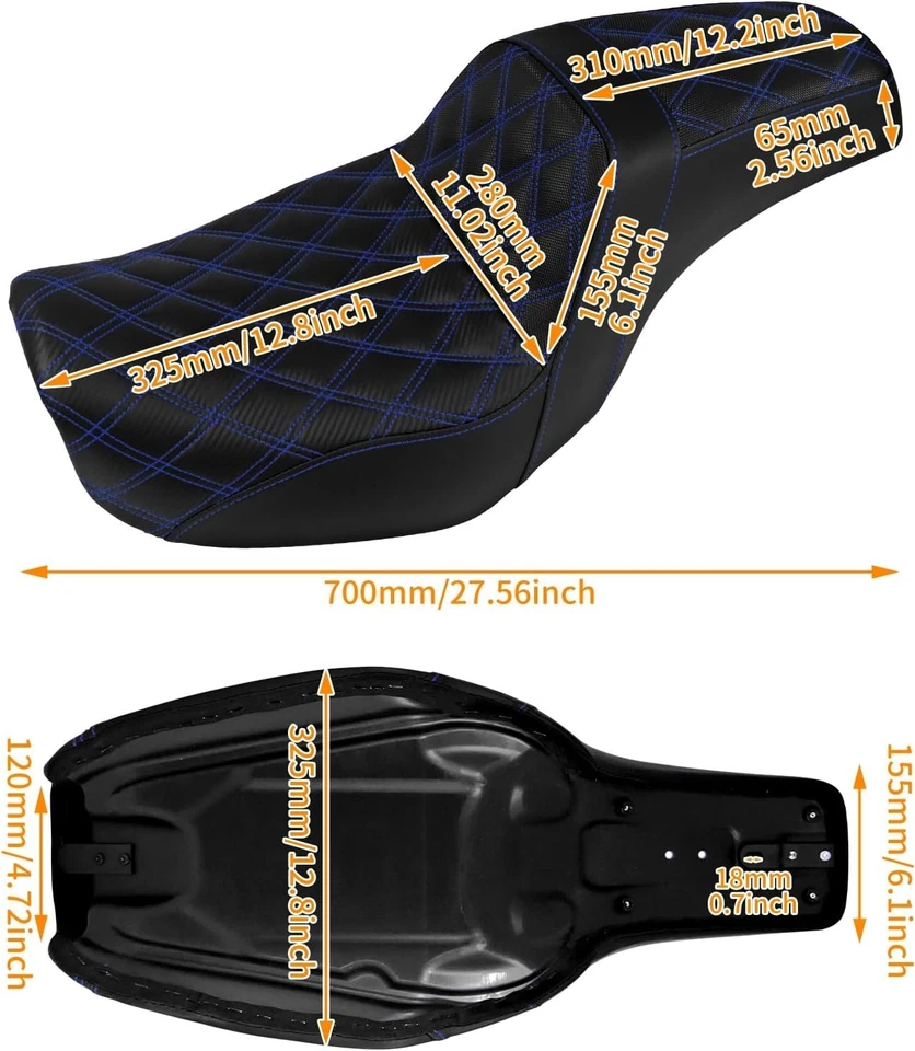 Driver Passenger Seat Fit For Harley Dyna Super Glide 2006-2017 Blue Stitching - Image 4 of 4