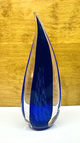 Vintage Hand Blown Murano Style Ocean Teardrop Glass Figurine  8"