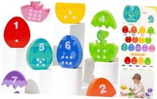 Wooden Number Matching Eggs Dinosaur Toys 123 Counting Learning Toy Double