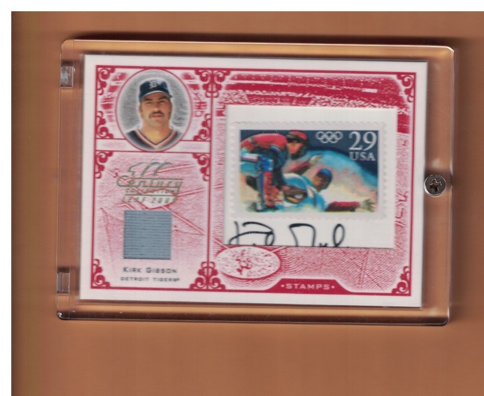 Kirk Gibson AUTOGRAPHED 2005 Leaf Century Stamps Material Jersey RED Card #11/23