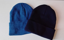 2 Kids Knitted Beanie Cap Hat PreOwned Youth light blue and navy blue