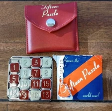 VINTAGE  Fifteen Puzzle in Travel Pocket Case Metal and Enamel BINARY ARTS CORP