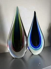 SET Vintage MCM Flavio Poli Seguso Sommerso Teardrop Art Glass Sculpture Murano