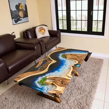 36"x60" Custom Beach Epoxy Dining Tabletop, Ocean Wave Epoxy Resin Table Decors