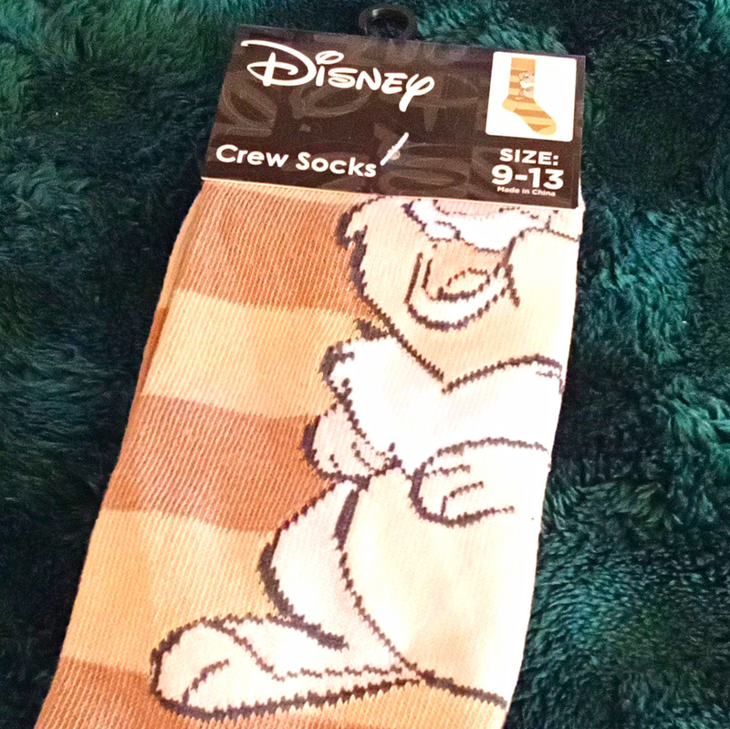 Disney Pluto Men's Crew Socks Size 9-13 Striped Beige/Brown/White 1 Pair