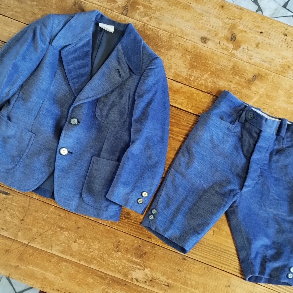 Traje Vintage Sic Cremona Niños 5 Azul Terciopelo Chaqueta Pantalones A Medida Hecho en Italia Foto 2 de 4