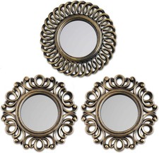 Wall Mirrors Pack of 3, Round Gold Mirrors for Living Room, Home Decor and Bedro