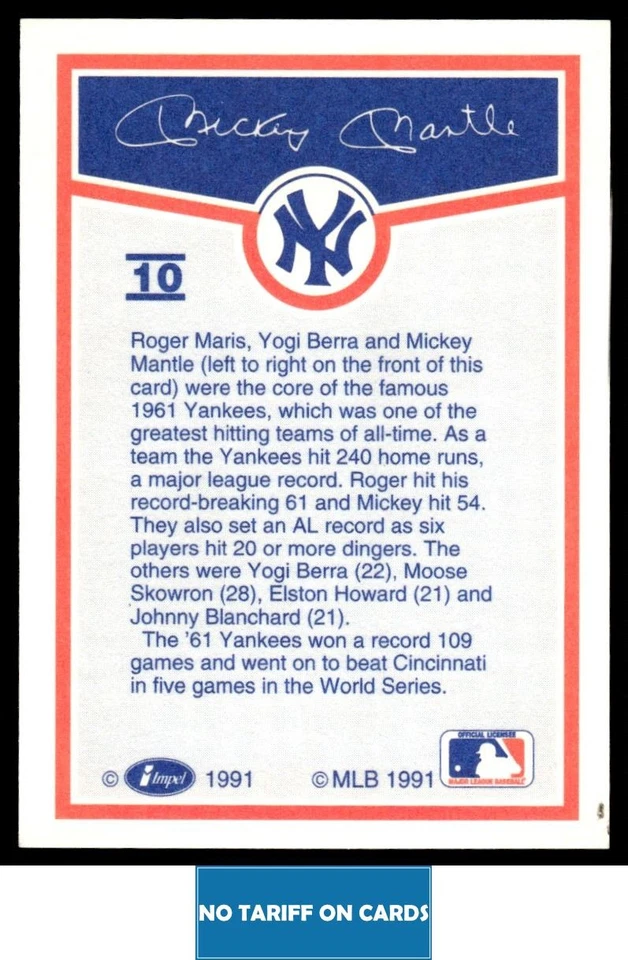 1991 Line Drive Mickey Mantle Mickey Mantle New York Yankees #10 - Image 2 of 2