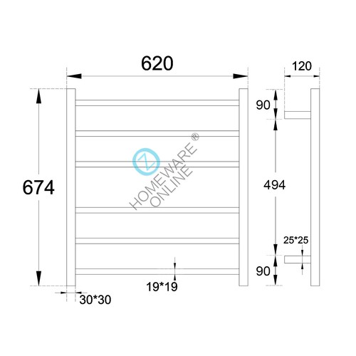 Stainless Steel Electric Heated Towel Rail Rack Ladder Warmer 6 Square Bar Black - Picture 12 of 12