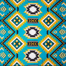 Wyoming Traders Wild Rag Southwest Print Teal / Gold 100 Silk Scarf - 34.5"