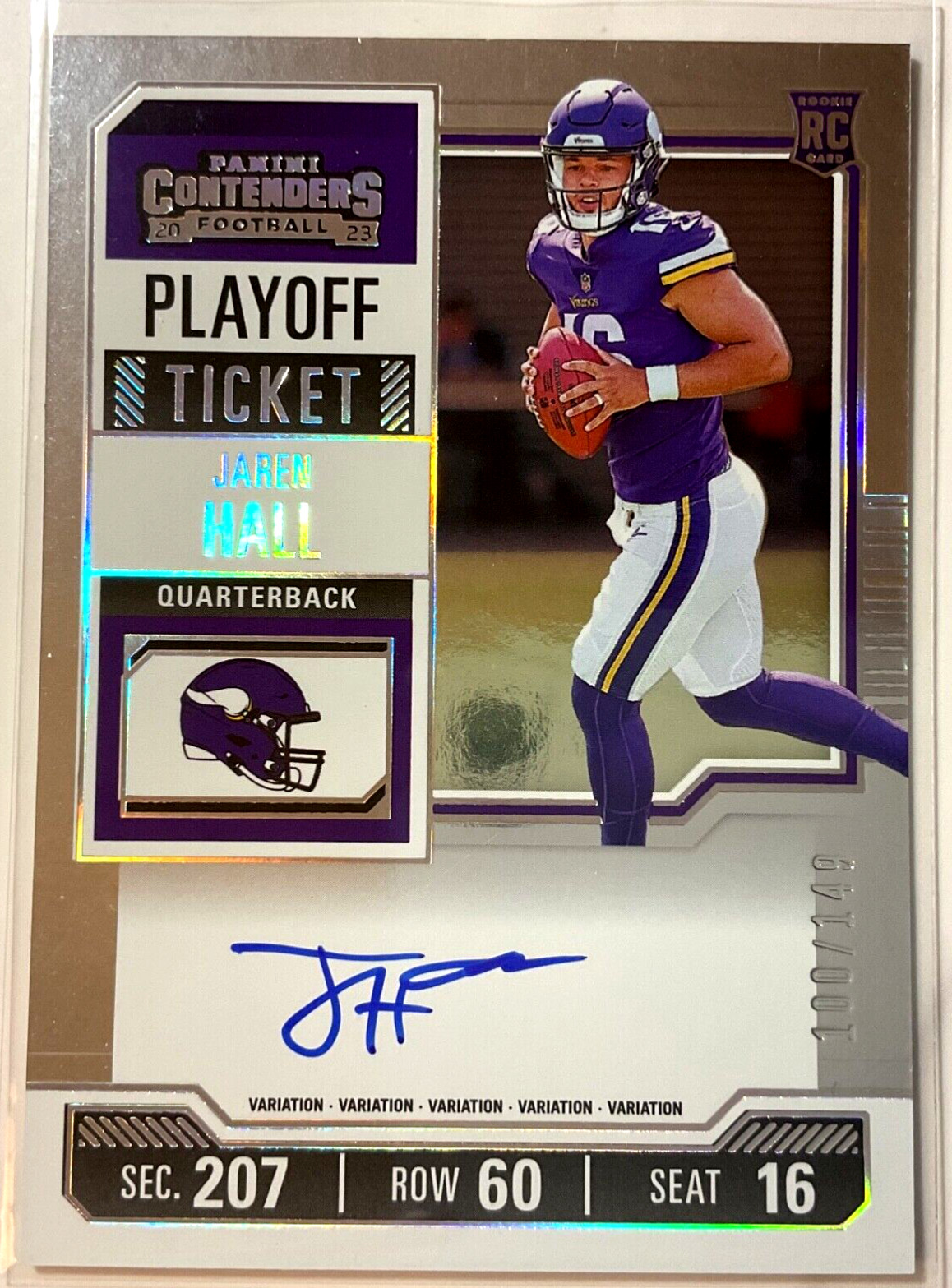 2023 Panini Contenders Jaren Hall Playoff Ticket Rookie Auto /149 Variation
