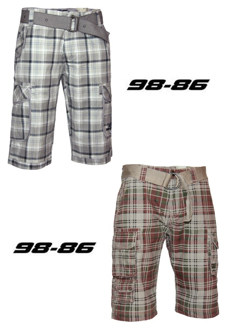 98-86 Herren Short Bermuda Hose mit Gürtel | kariert Knielang Sommer Freizeit