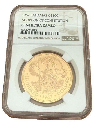 Bahamas 1967 Gold $100 NGC PF64UC Adoption of Constitution