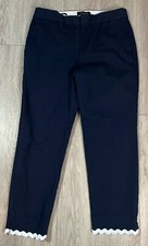 Talbots Navy Blue White Scalloped Hem Slim Crop Pants Textured Size 6