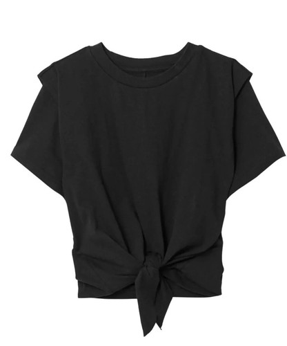 ISABEL MARANT Black Cropped Tie Front Cotton Jersey Top SM New With Tags - Picture 2 of 7