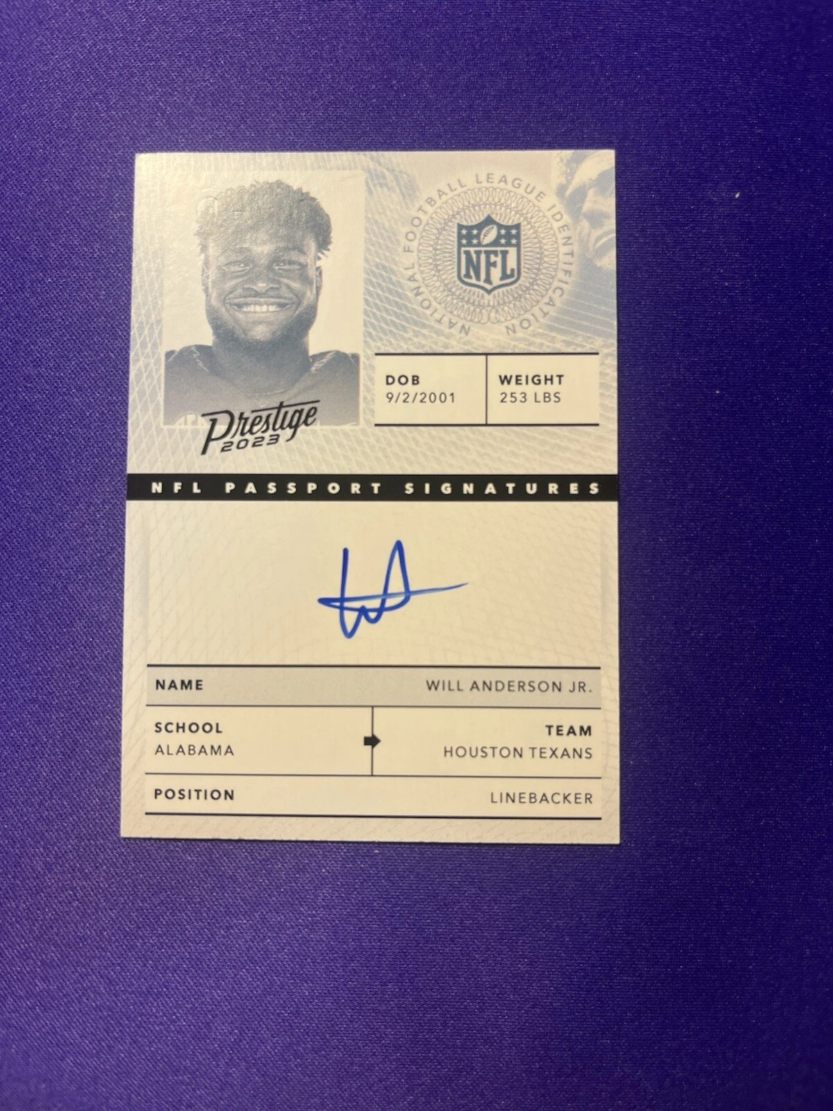 2023 Prestige NFL Passport Auto Will Anderson Jr. #NPS-WA Texans RC