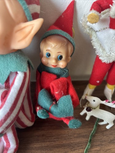 Vintage Christmas Knee Hugger Elf Japan Red Green White Lot Ornaments Misc - Picture 4 of 23