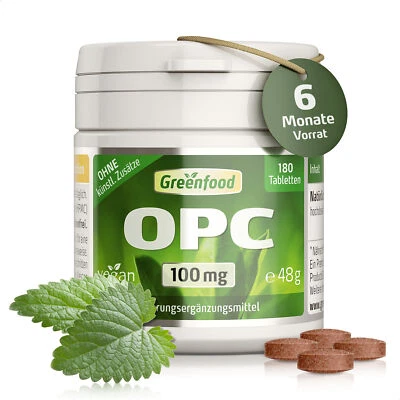 GREENFOOD OPC, 100 mg, hochdosiert, 180 Tabletten. Vegan.