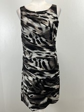 Ann Taylor Ruched Animal Print Sheath Dress Sz 8 VGUC Side Zip 