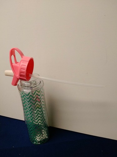 Water Bottle Clean with Peach Top FlipUp Straw with "A" on Front 9.25" Tall 21OZ - Picture 6 of 8