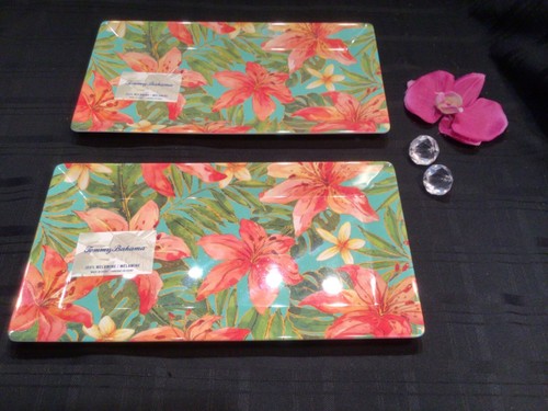 Tommy Bahama Melamine Day Lily Tropical 13x7" Serving Trays Set Of 2 Beach