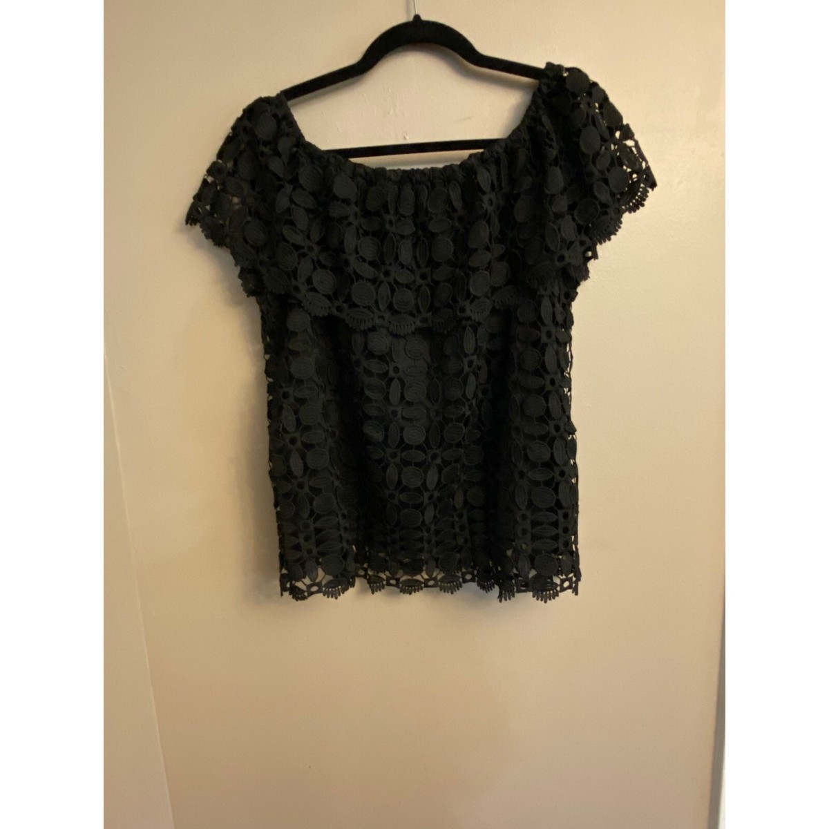 Cato Women's Black Crochet Lace Overlay Top S Lined Dressy Blouse | eBay