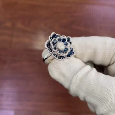 2ct Lab Created Blue Sapphire CZ Women's Engagement Flower Ring 925 Silver