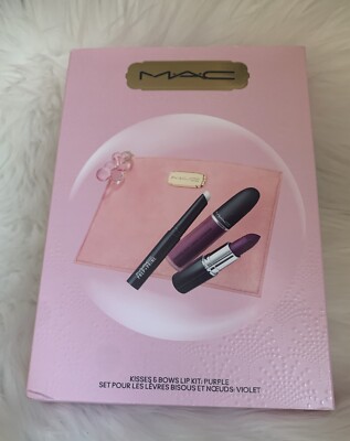 MAC Kisses & Bows Lip Kit in Purple Lustreglass, Liquid Lip, Prep&Prime, Bag NIB