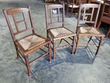 Vintage 20thC rush seat turned legs 3 x kitchen country dining chairs