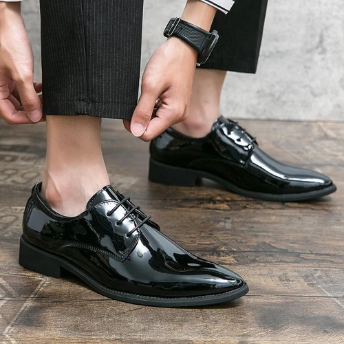 Herren Lackleder Elegant Formell Oxford Business Schuhe Spitz zulaufend Hochzeitsschuhe - Bild 9 von 19