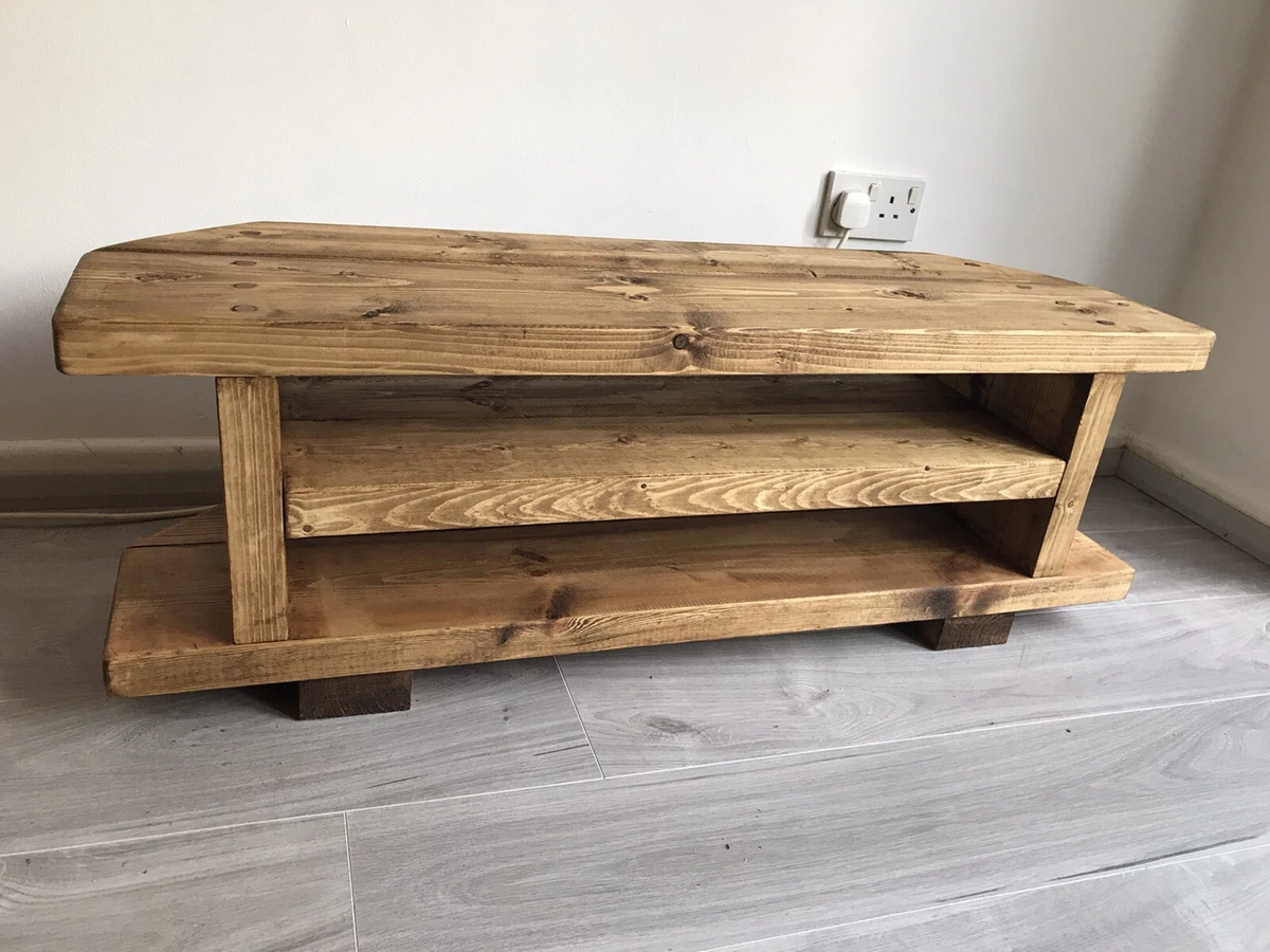 Corner Rustic Pine TV Unit solid wood stand cabinet rustic pine