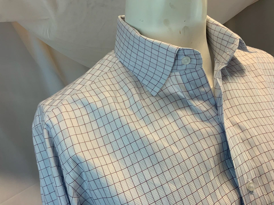Pinky Pink Bespoke Dress Shirt 16 34 Gray Cotton Plaid Point Collar YGI H1-431 - Image 3 of 4