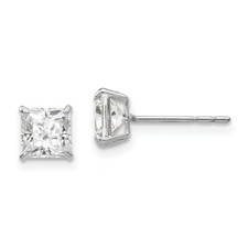Madi K Kid's Earrings 14k White Gold 5mm Square White CZ Post and Push