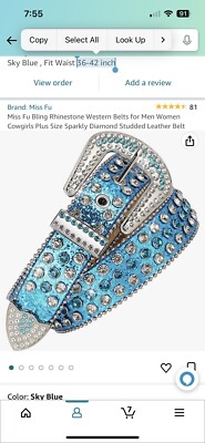 Blue Rhinestone Glitter Belt Western Bling Cowgirl Rodeo Belt Small 42\