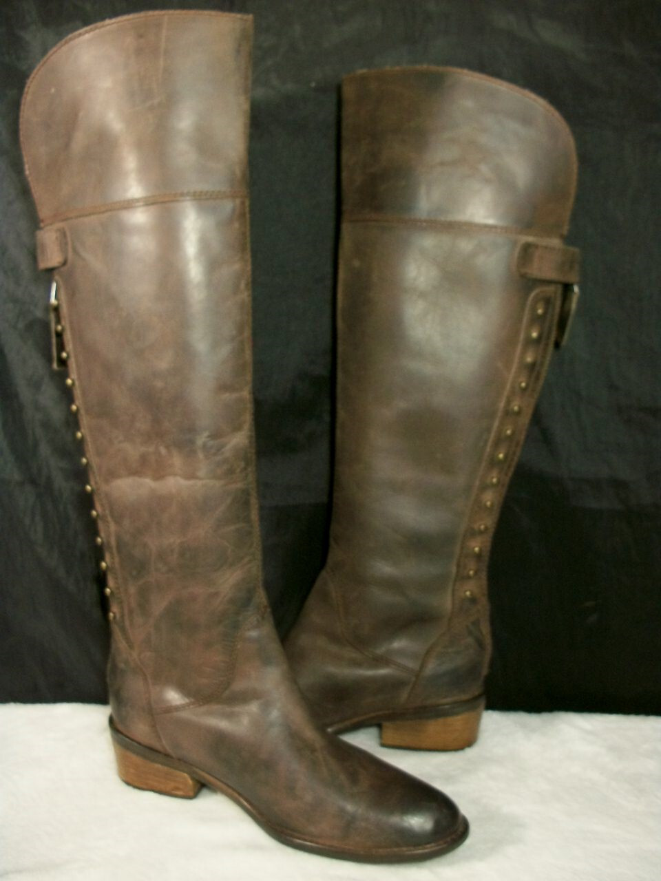 DIBA SUTTON BROWN DISTRESS LEATHER BACK ZIP ABOVE KNEE RIDING BOOTS 7M FREE SHIP