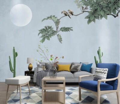 3D Moon Branch Bird G6242 Wallpaper Wall Murals Removable Self-adhesive Honey