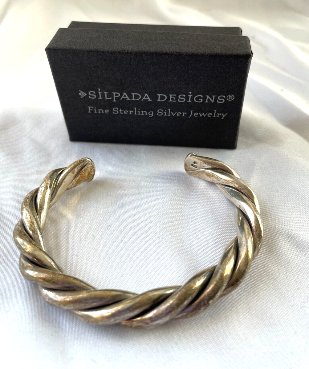 CHUNKY SILPADA STERLING SILVER TWIST CUFF BRACELET