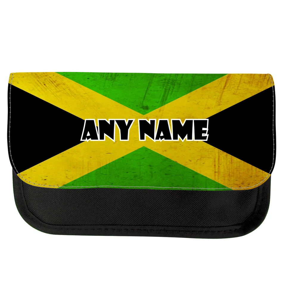 PERSONALISED JAMAICAN FLAG SCHOOL PENCIL CASE / MAKE UP BAG BIRTHDAY XMAS GIFT