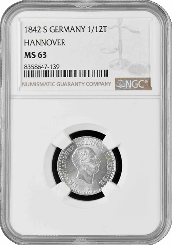 Hannover 1/12 thaler 1842 S, NGC MS63, "Ernst August I (1837 - 1851)"