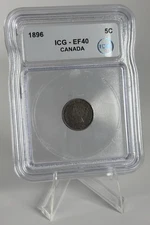 1896 CANADA 5 Cents Queen Victoria Silver EF40 Large 96 Error Variety Rare