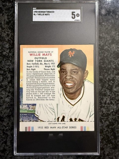 1955 Red Man Tobacco Willie Mays #NL-7 SGC EX 5 With Tab