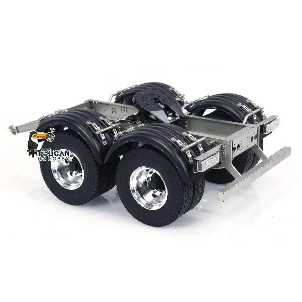 US Stock 2 Axles 1/14 Metal Trailer w/ Fifth-wheel Traction for RC Truck Vehicle - Image 4 of 4