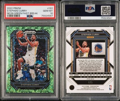 2022-23 Panini Prizm Stephen Curry #101 Neon Green Fast Break /5 PSA 10 (POP 1!)