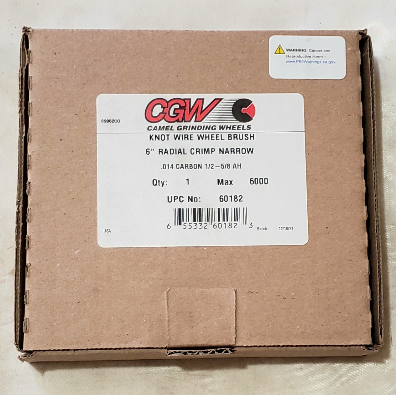 CGW 60182 6" Radial Crimp Narrow .014 Carbon Wire Wheel Brush 1/2-5/8 AH